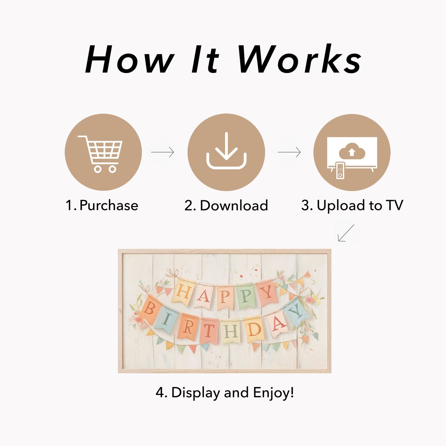 Birthday Bunting Frame TV Art displayed on a TV