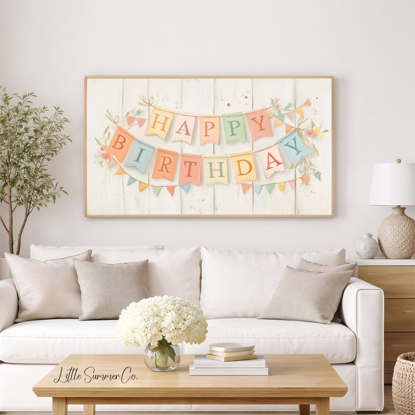 Birthday Bunting Frame TV Art displayed on a TV