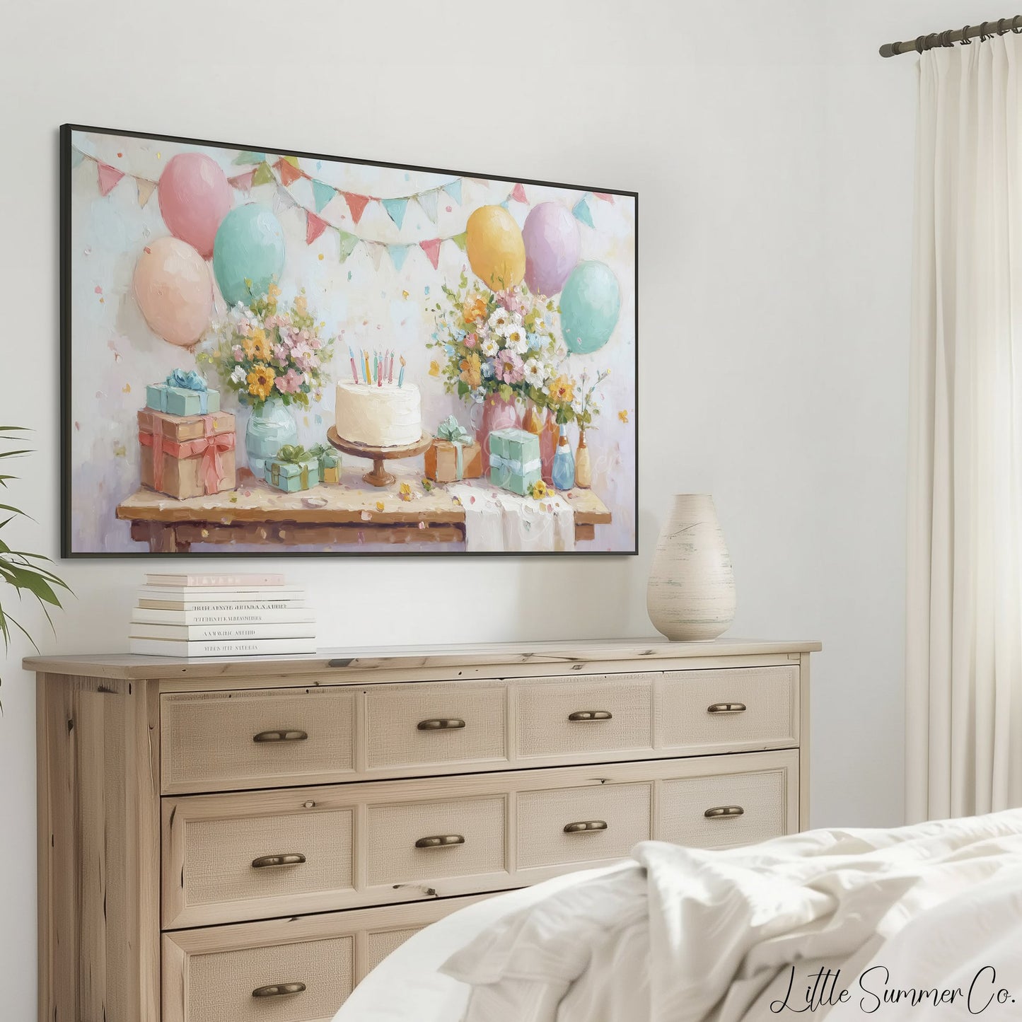 Birthday Party Frame TV Art displayed on a TV