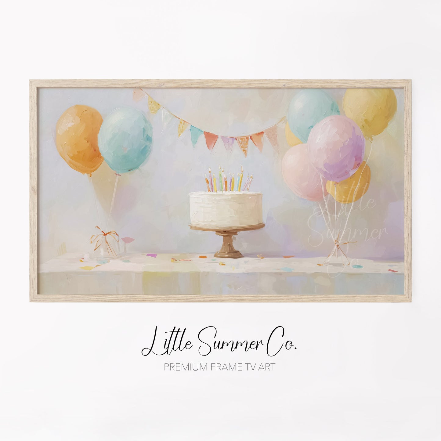 Party Balloon Cake Frame TV Art displayed on a TV