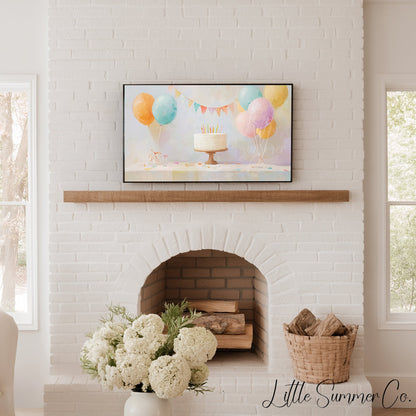 Party Balloon Cake Frame TV Art displayed on a TV