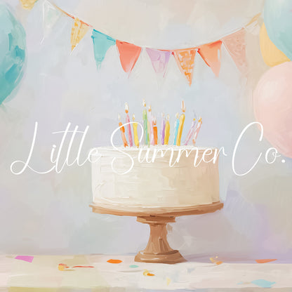 Party Balloon Cake Frame TV Art displayed on a TV