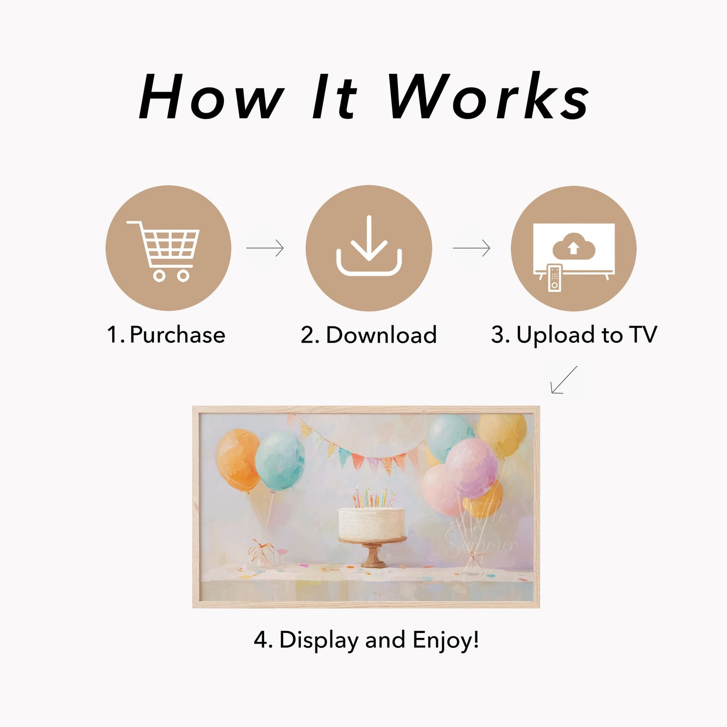 Party Balloon Cake Frame TV Art displayed on a TV