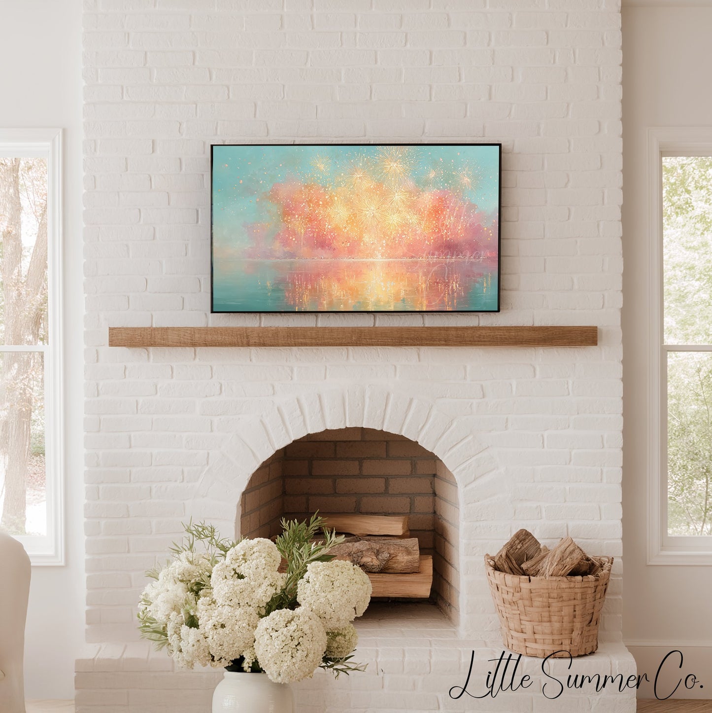 Golden Fireworks Frame TV Art displayed on a TV
