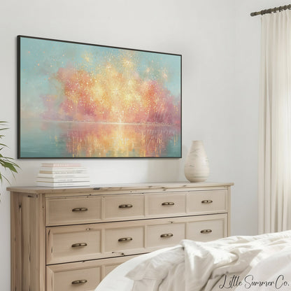 Golden Fireworks Frame TV Art displayed on a TV