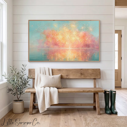 Golden Fireworks Frame TV Art displayed on a TV