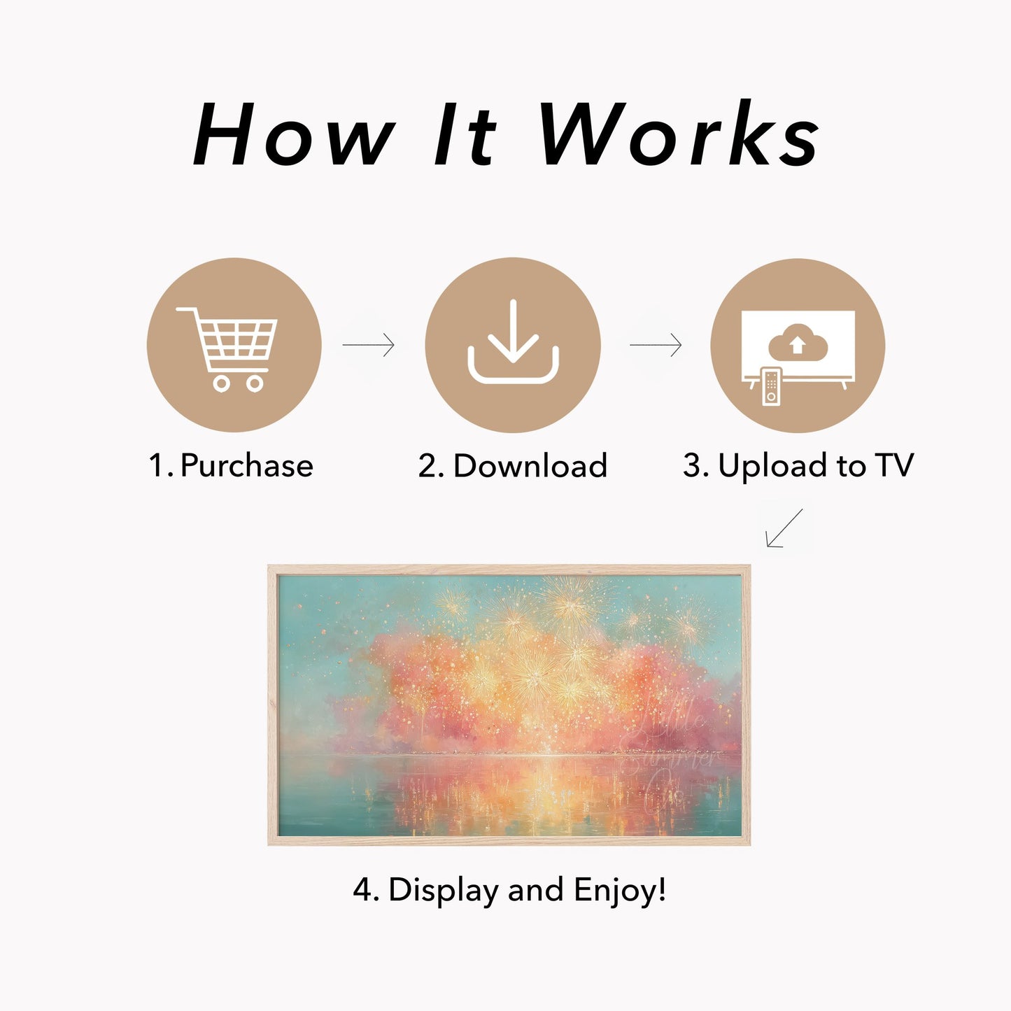 Golden Fireworks Frame TV Art displayed on a TV