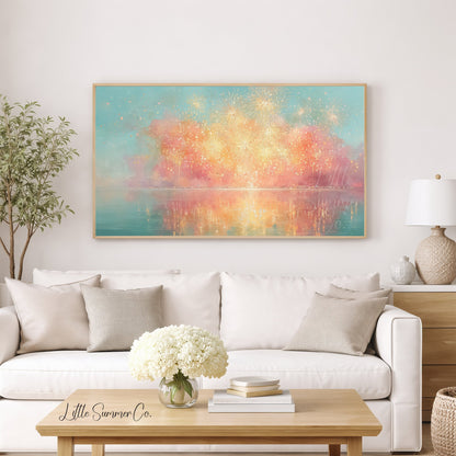 Golden Fireworks Frame TV Art displayed on a TV