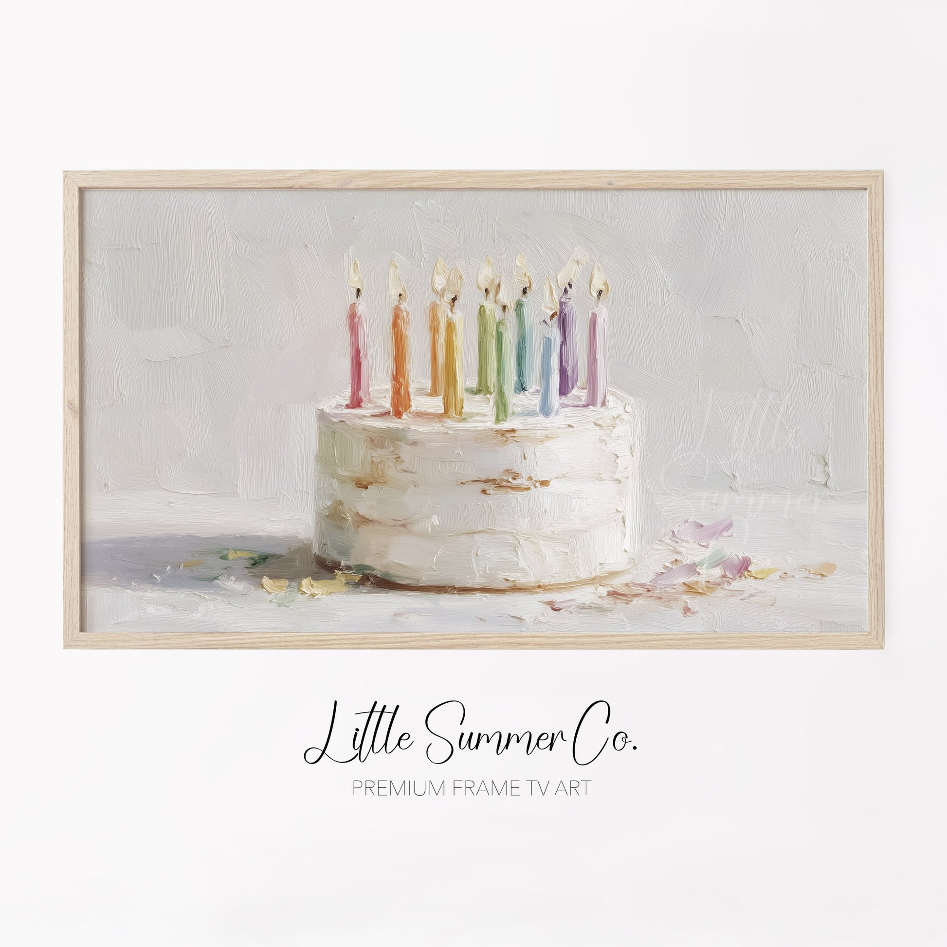 Rainbow Candle Cake Frame TV Art displayed on a TV