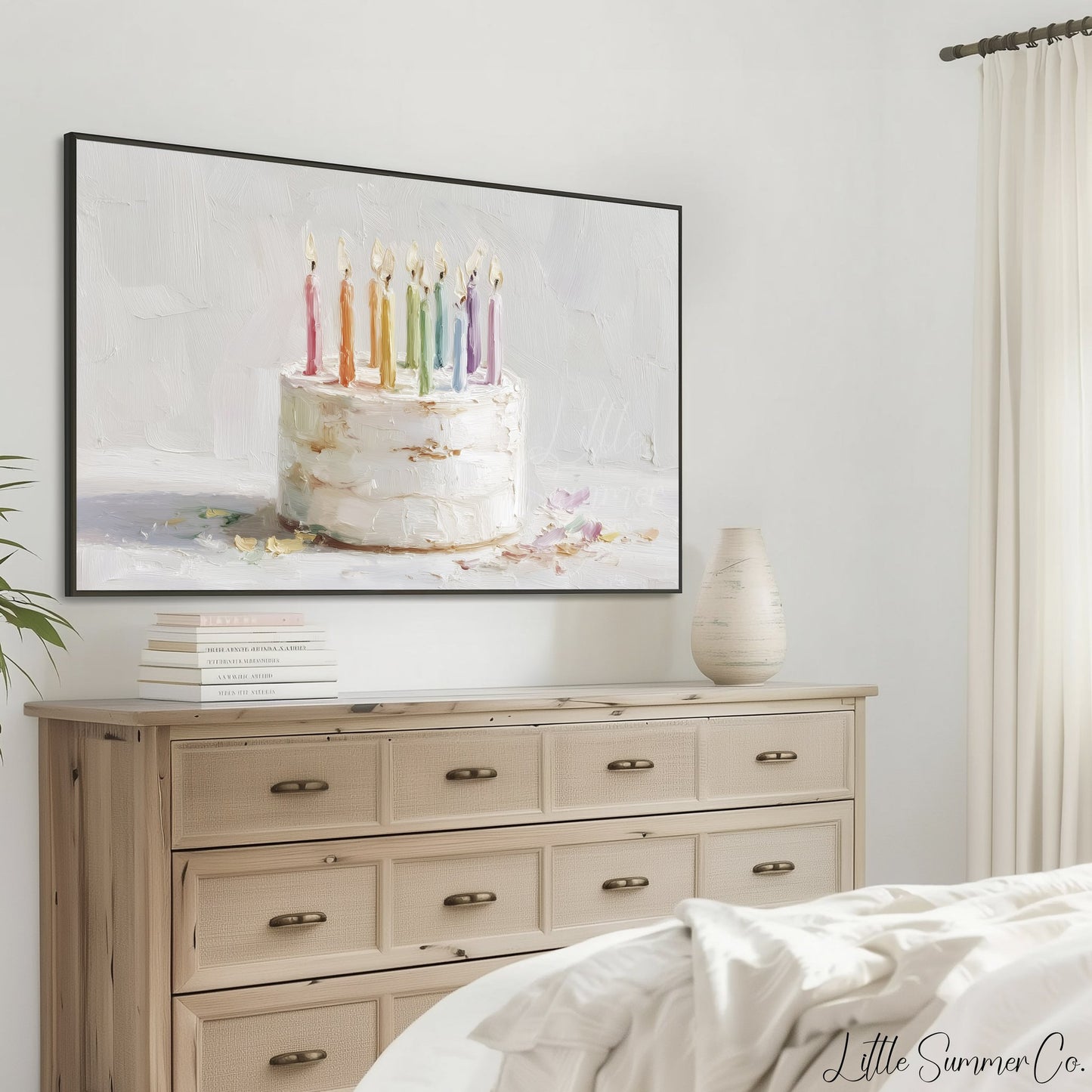 Rainbow Candle Cake Frame TV Art displayed on a TV