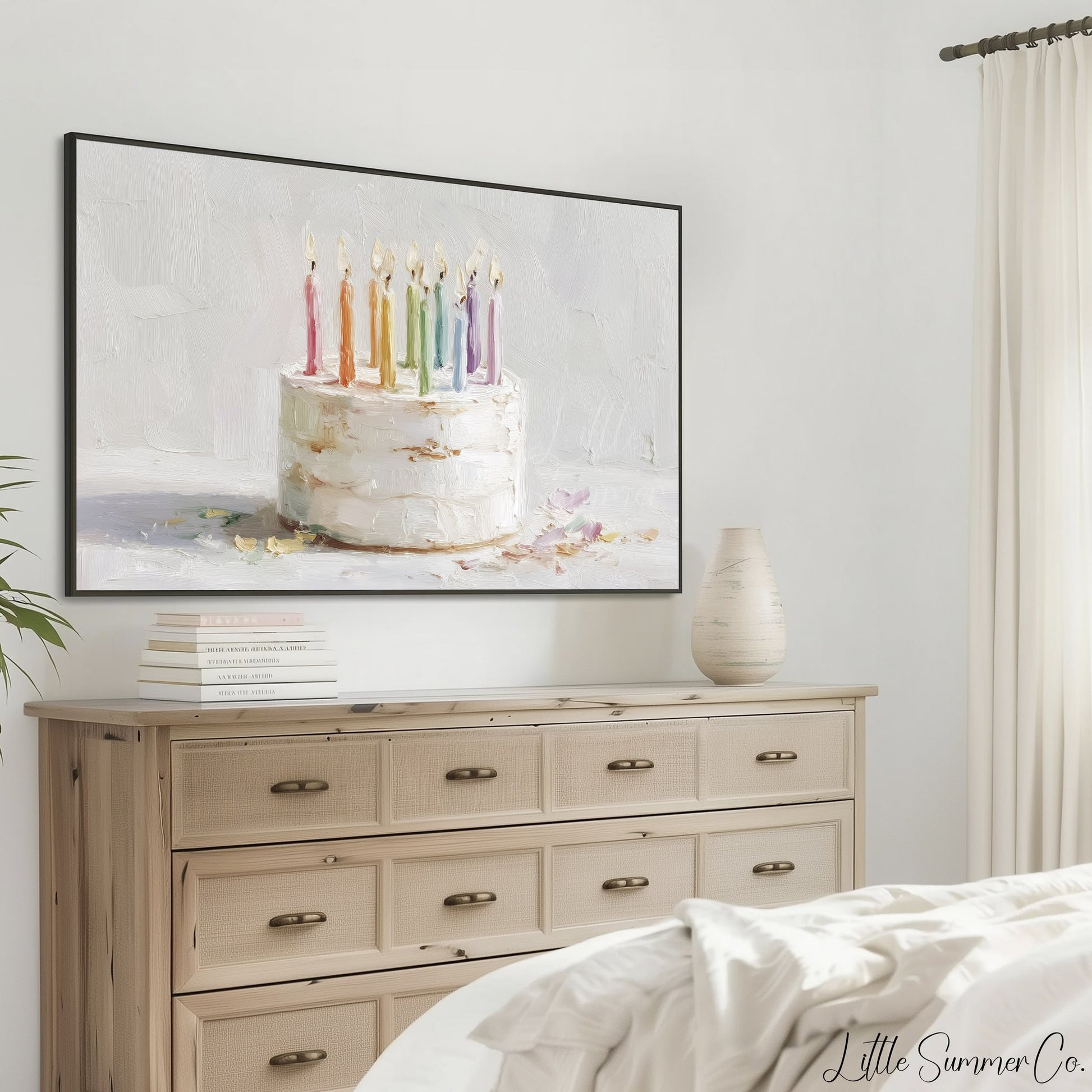 Rainbow Candle Cake Frame TV Art displayed on a TV