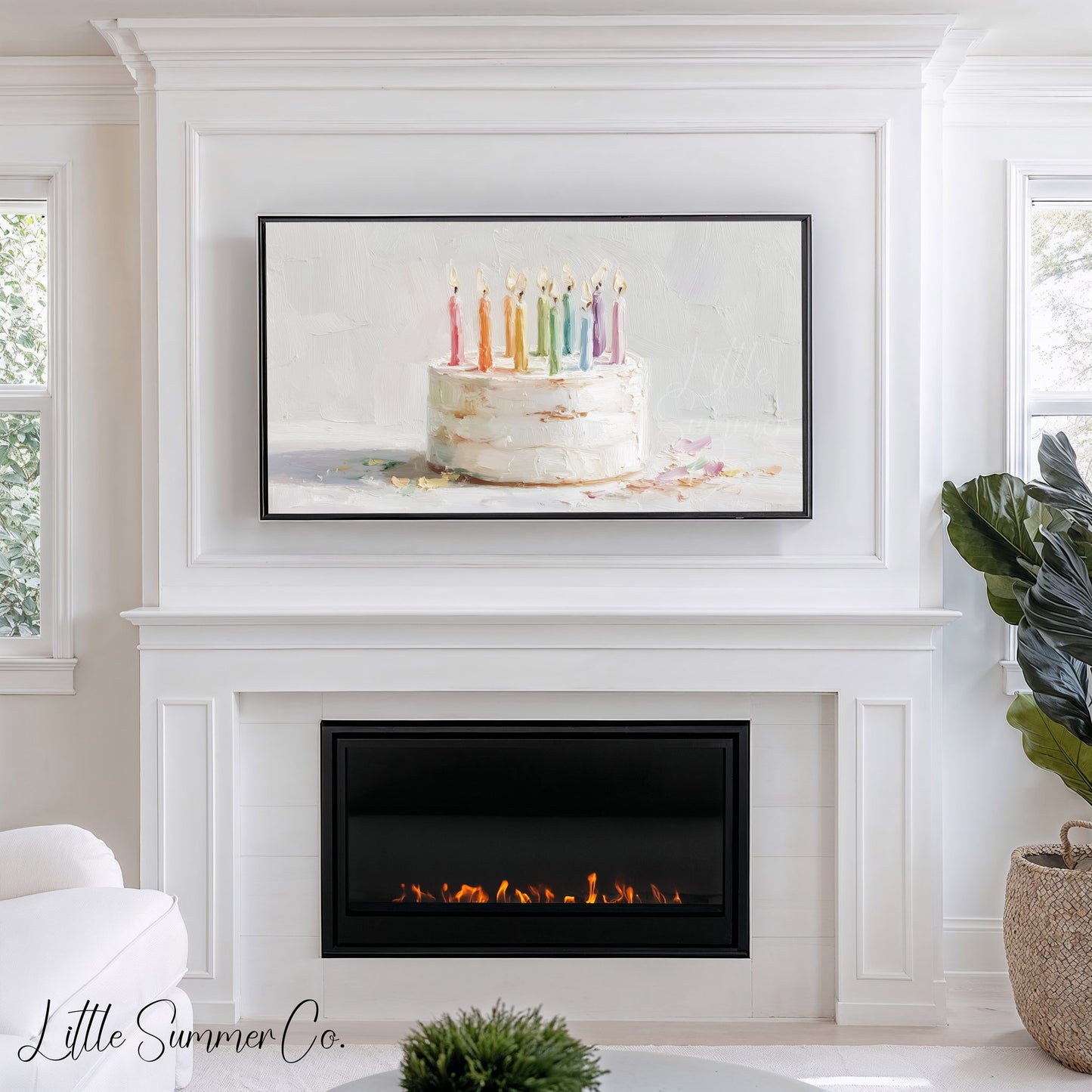 Rainbow Candle Cake Frame TV Art displayed on a TV