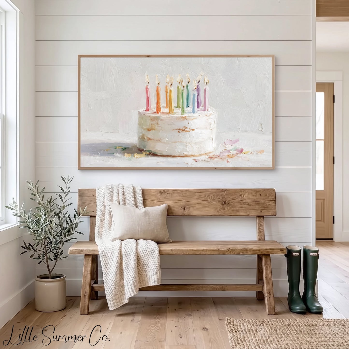 Rainbow Candle Cake Frame TV Art displayed on a TV