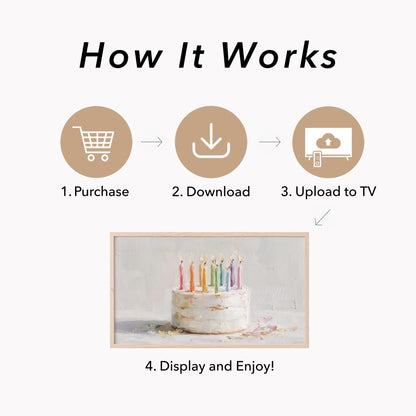Rainbow Candle Cake Frame TV Art displayed on a TV