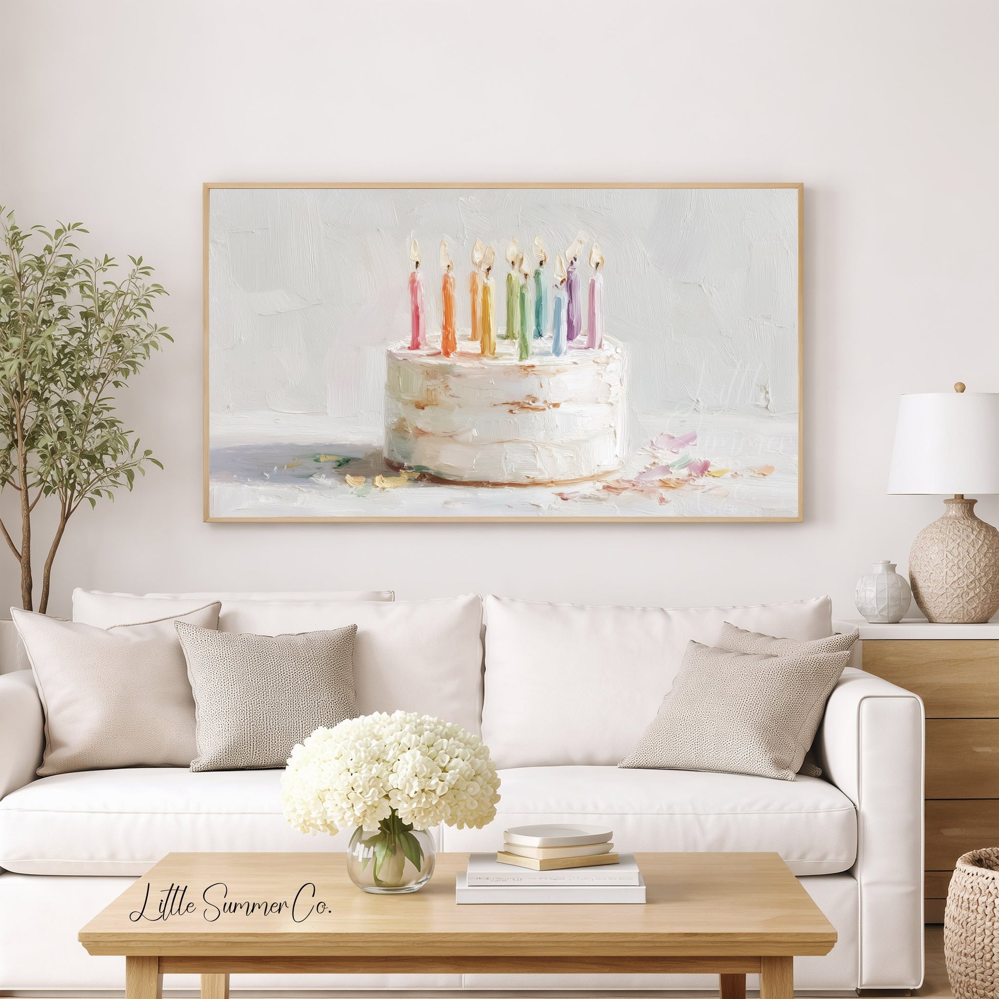 Rainbow Candle Cake Frame TV Art displayed on a TV