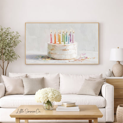 Rainbow Candle Cake Frame TV Art displayed on a TV