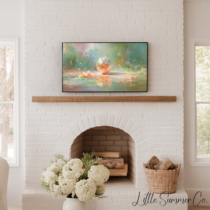 Disco Ball with Flower Petals Frame TV Art displayed on a TV