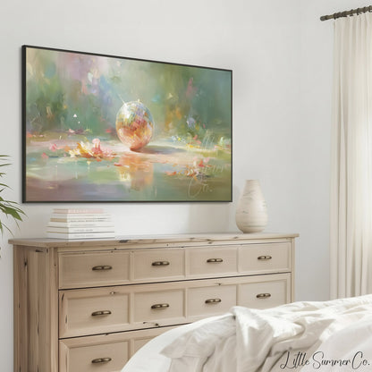 Disco Ball with Flower Petals Frame TV Art displayed on a TV