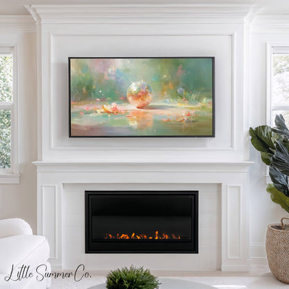 Disco Ball with Flower Petals Frame TV Art displayed on a TV