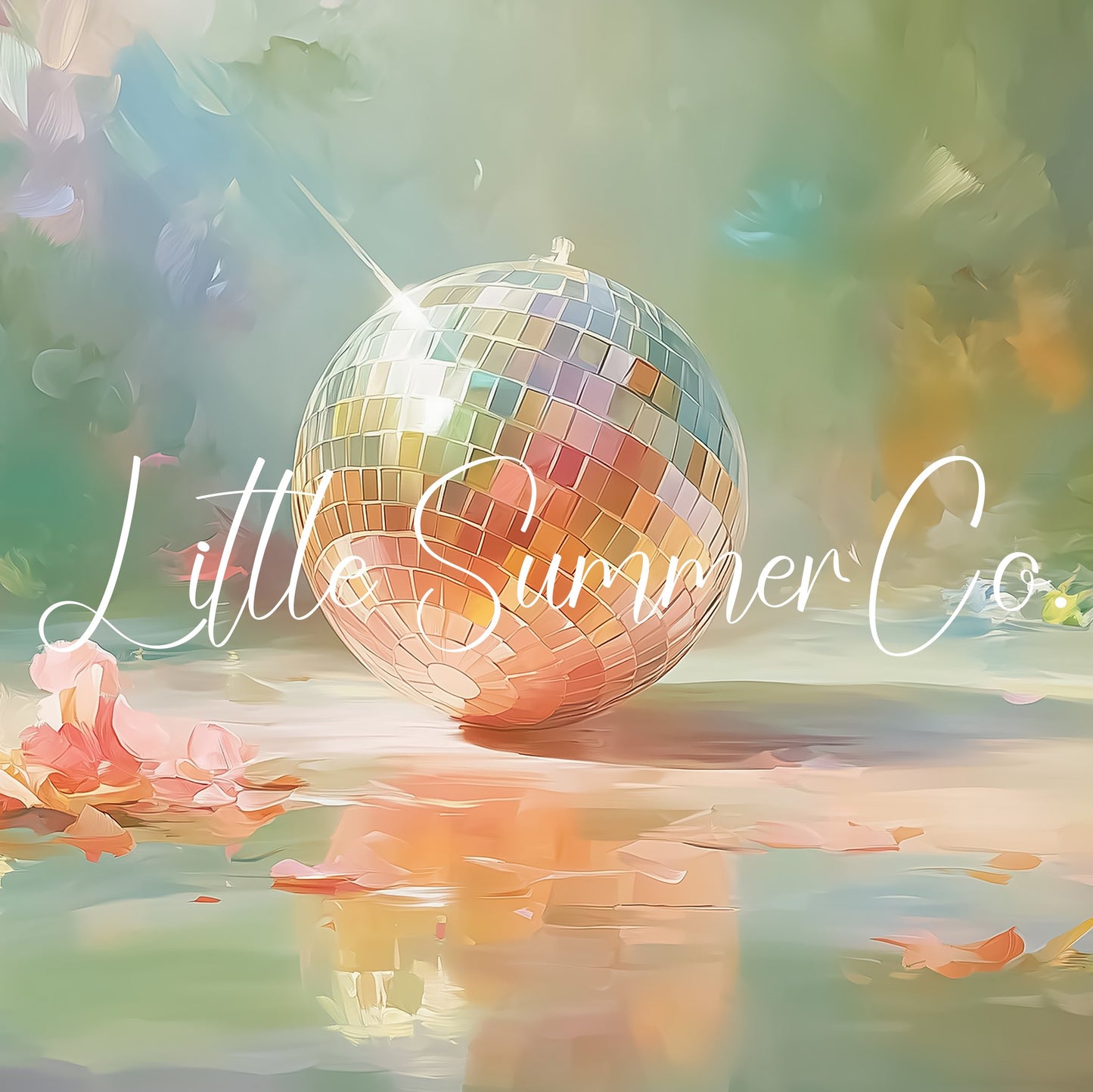 Disco Ball with Flower Petals Frame TV Art displayed on a TV