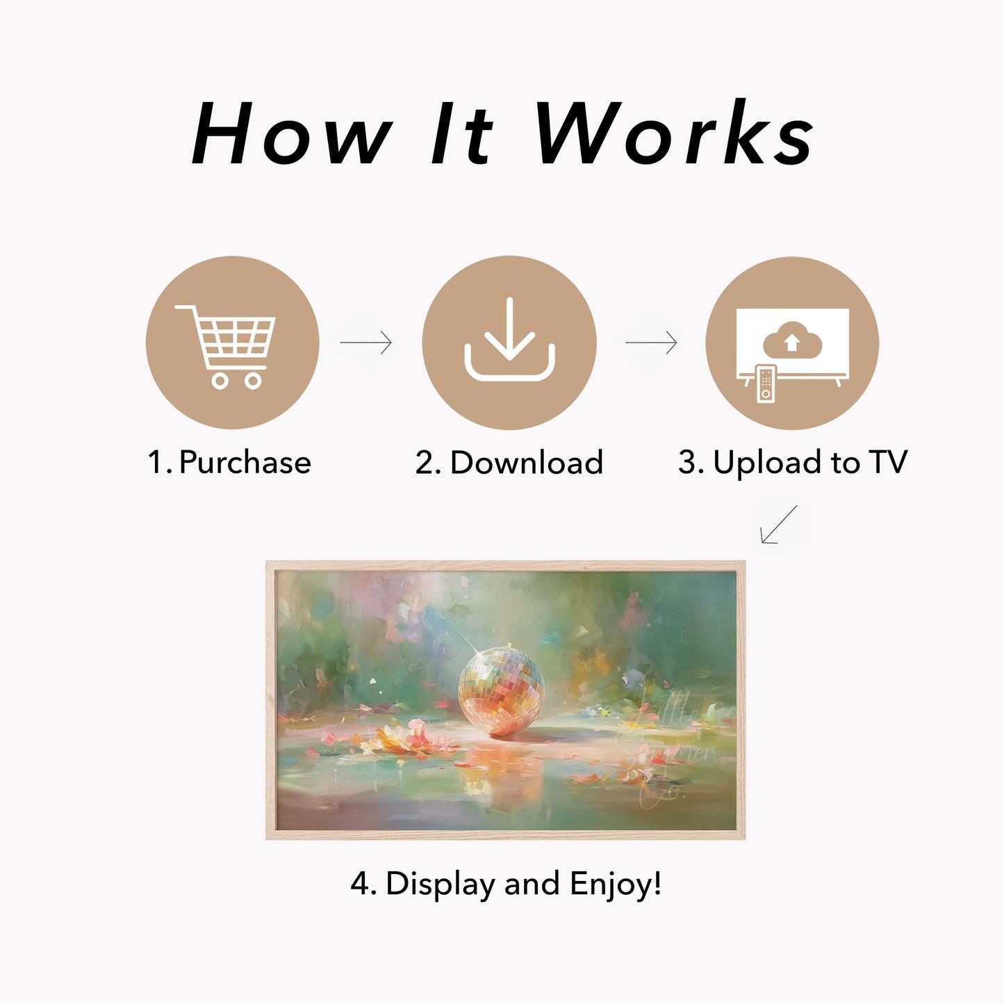 Disco Ball with Flower Petals Frame TV Art displayed on a TV