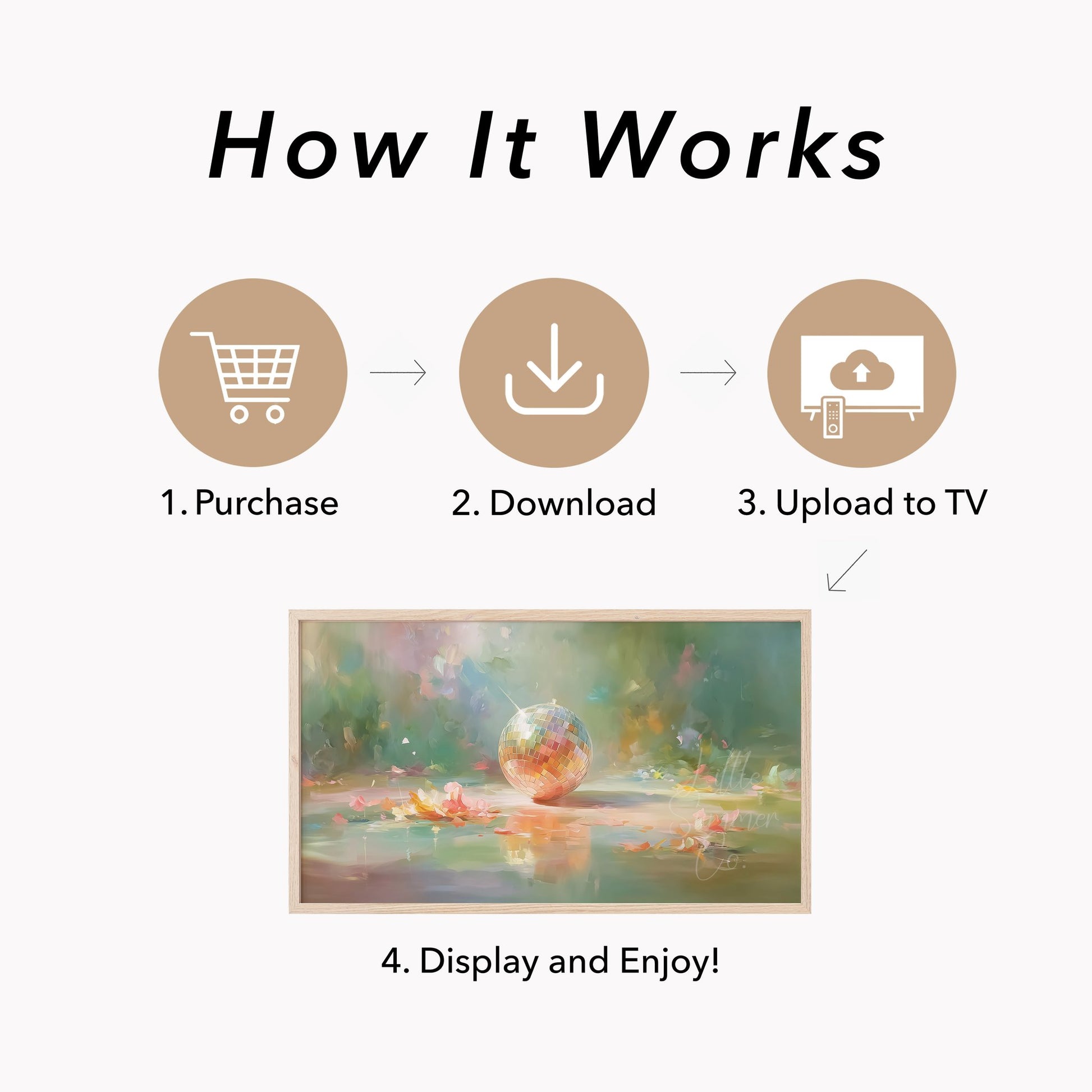 Disco Ball with Flower Petals Frame TV Art displayed on a TV