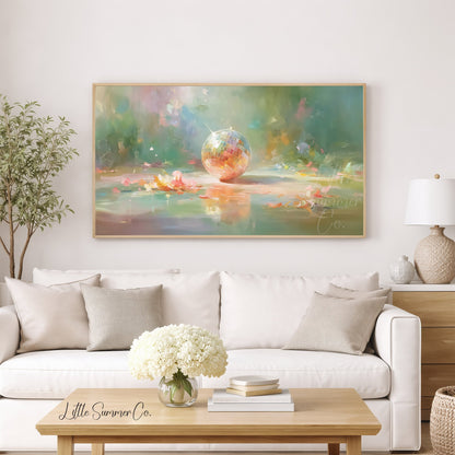 Disco Ball with Flower Petals Frame TV Art displayed on a TV