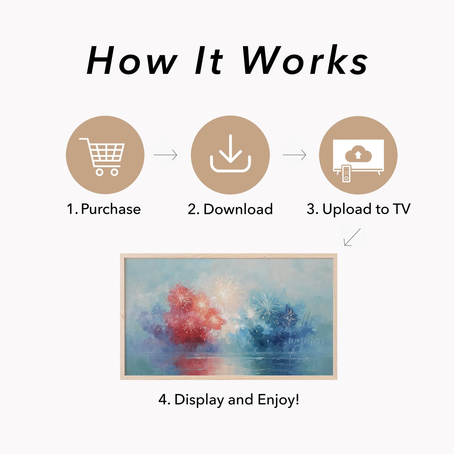Patriotic Fireworks Frame TV Art displayed on a TV