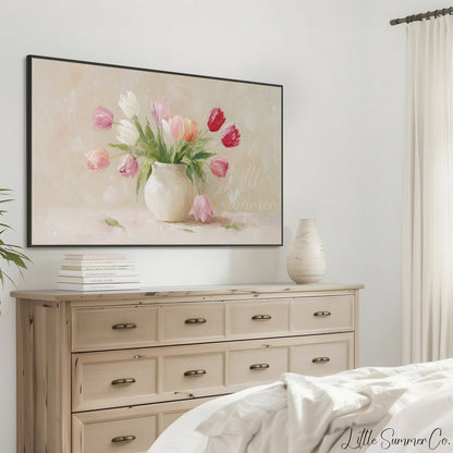 Tulip Bouquet Frame TV Art displayed on a TV