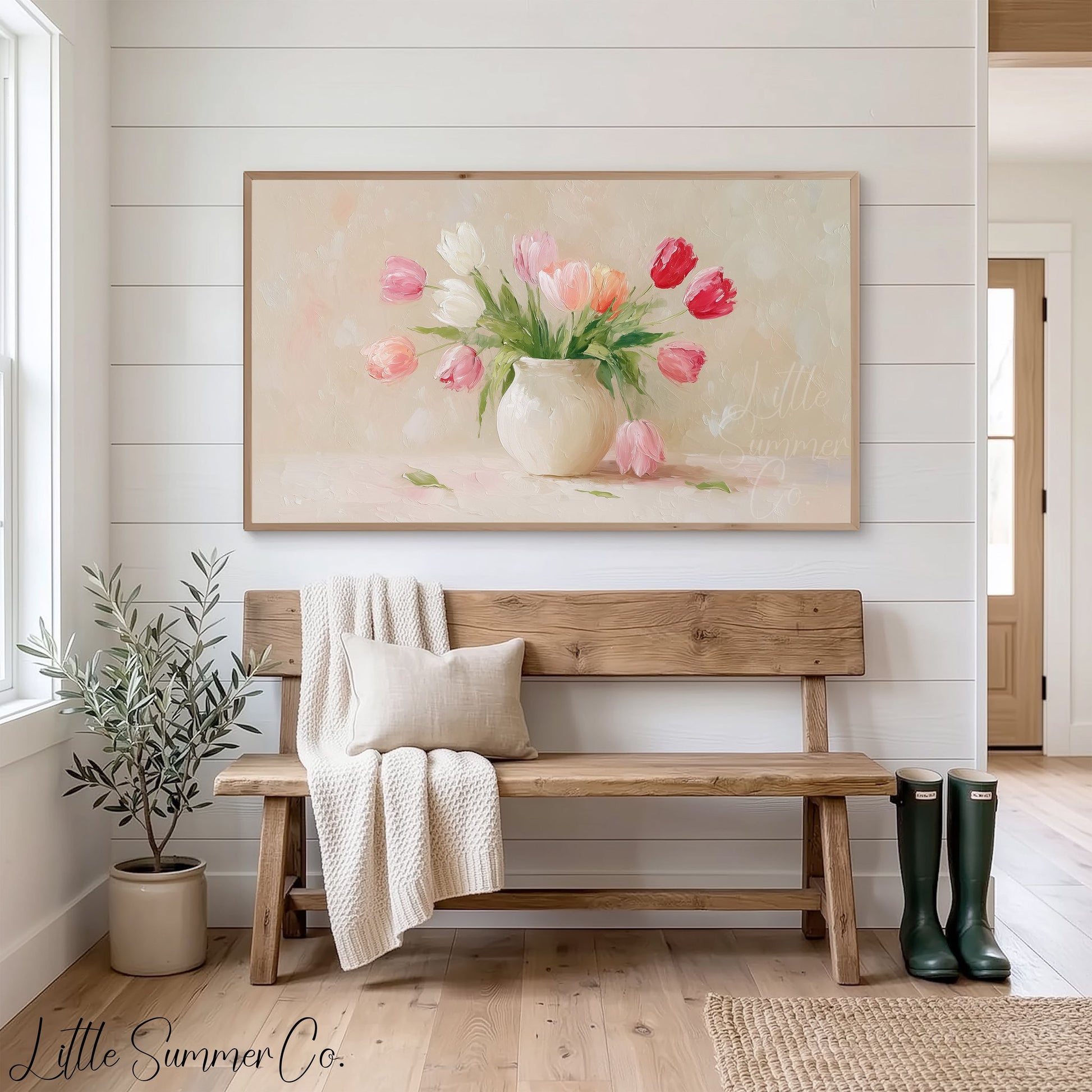 Tulip Bouquet Frame TV Art displayed on a TV