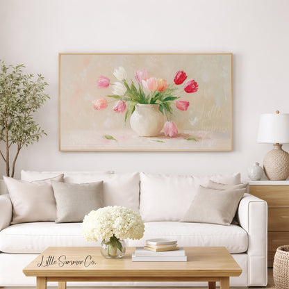 Tulip Bouquet Frame TV Art displayed on a TV