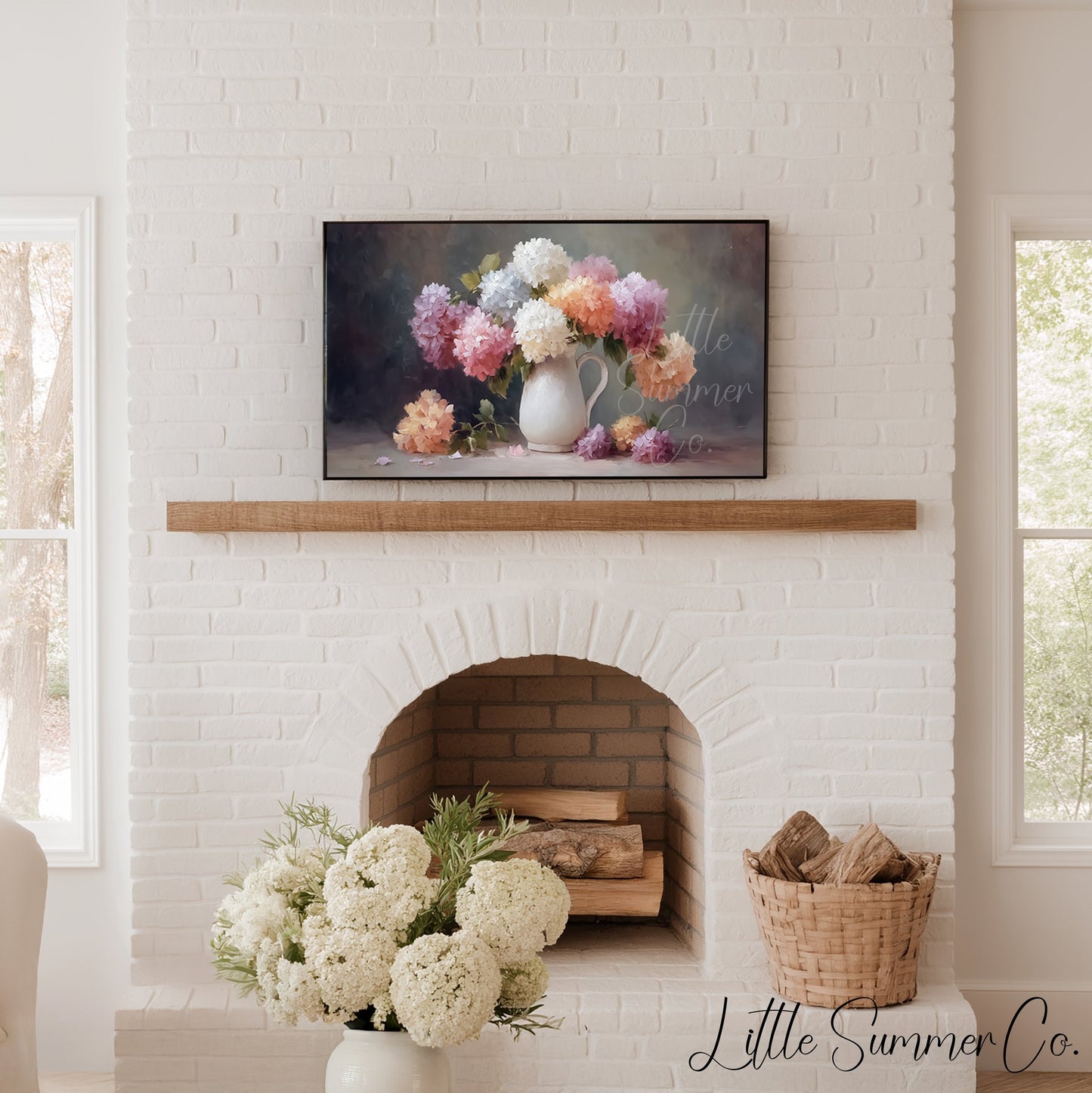 Hydrangea Pitcher Frame TV Art displayed on a TV