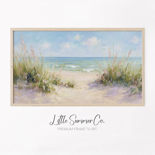 Sea Grass Beach Path Frame TV Art displayed on a TV