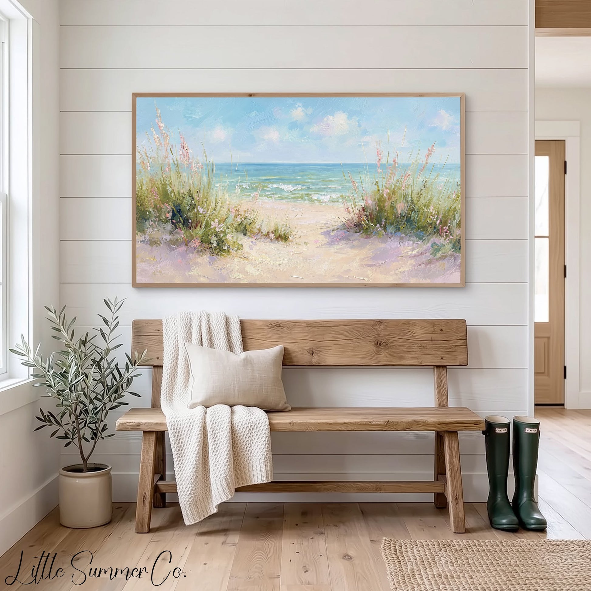 Sea Grass Beach Path Frame TV Art displayed on a TV