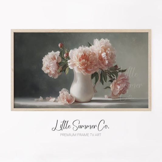Pink Peonies Frame TV Art displayed on a TV