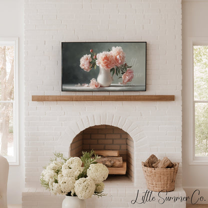 Pink Peonies Frame TV Art displayed on a TV