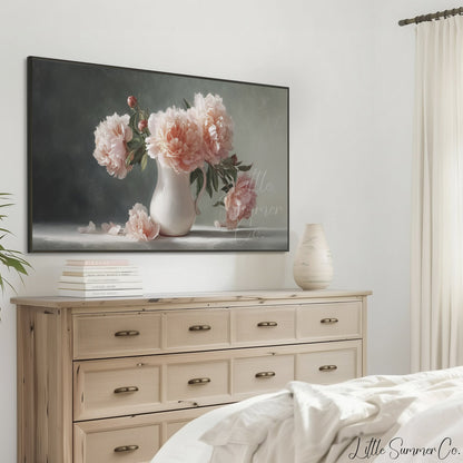 Pink Peonies Frame TV Art displayed on a TV