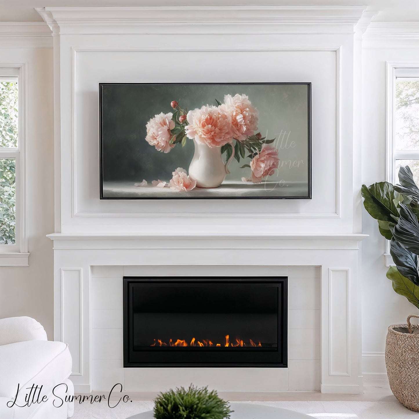 Pink Peonies Frame TV Art displayed on a TV