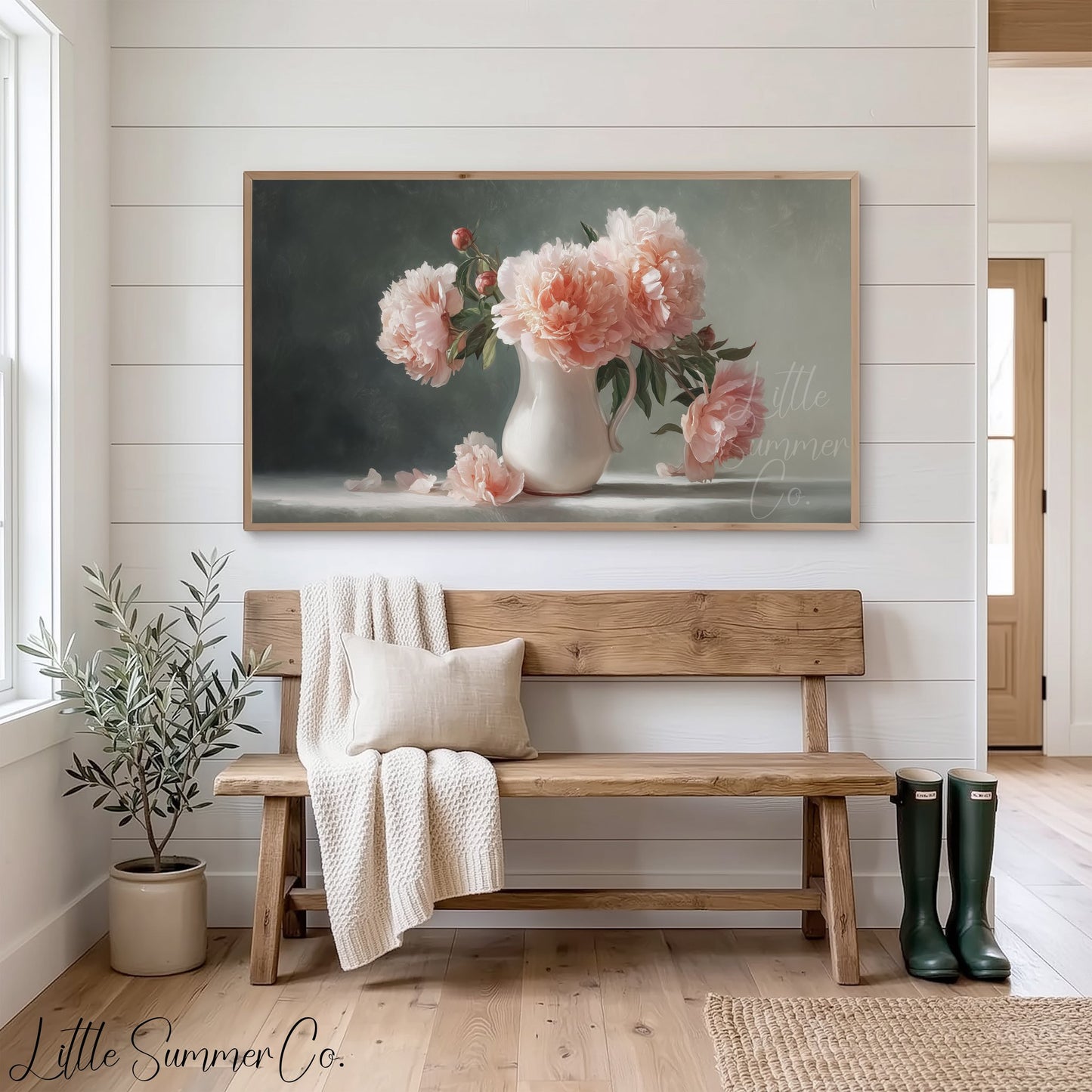 Pink Peonies Frame TV Art displayed on a TV