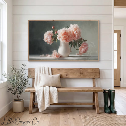 Pink Peonies Frame TV Art displayed on a TV