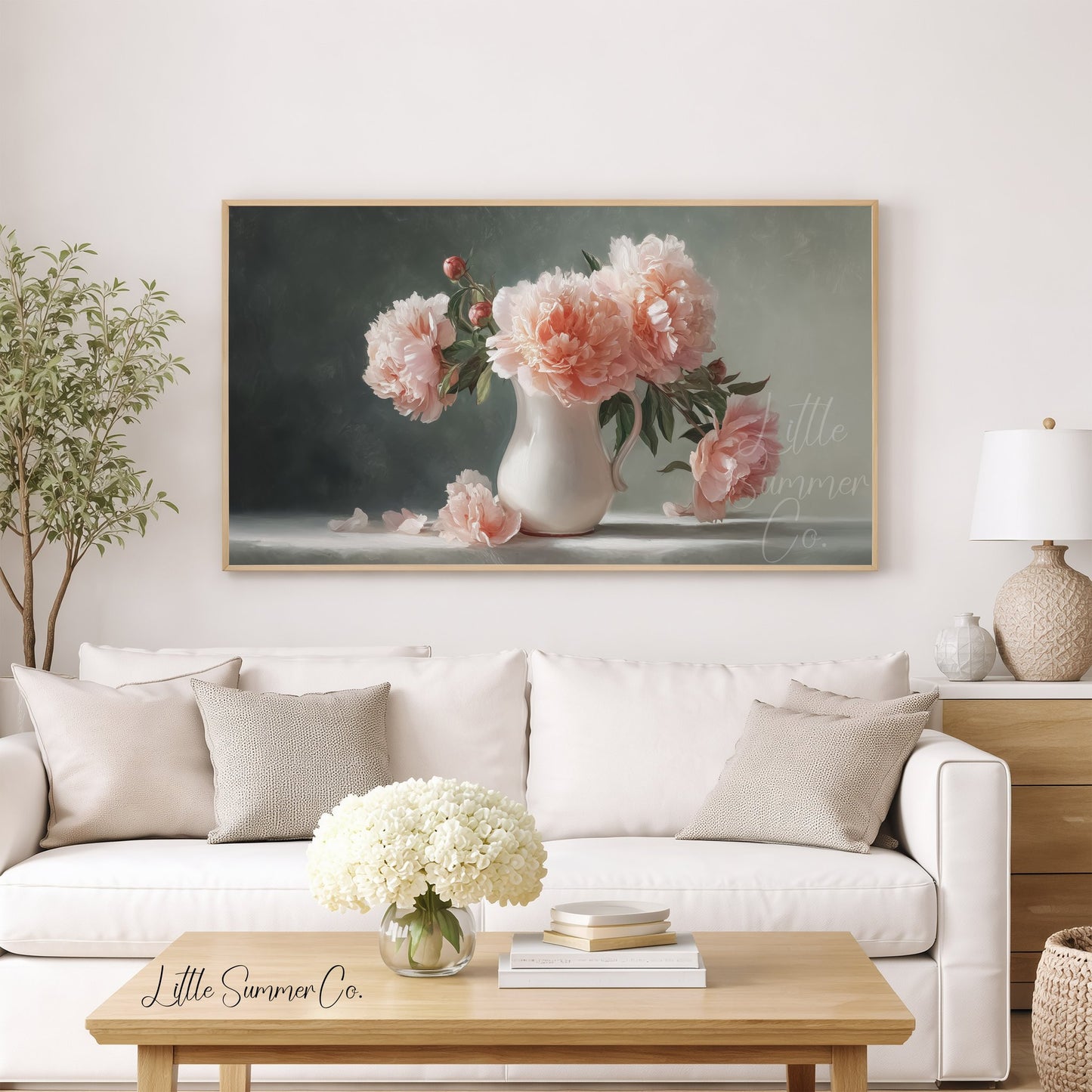 Pink Peonies Frame TV Art displayed on a TV