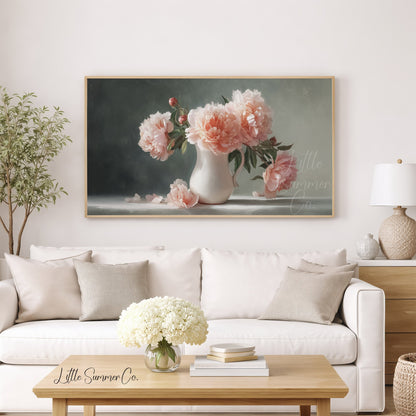 Pink Peonies Frame TV Art displayed on a TV