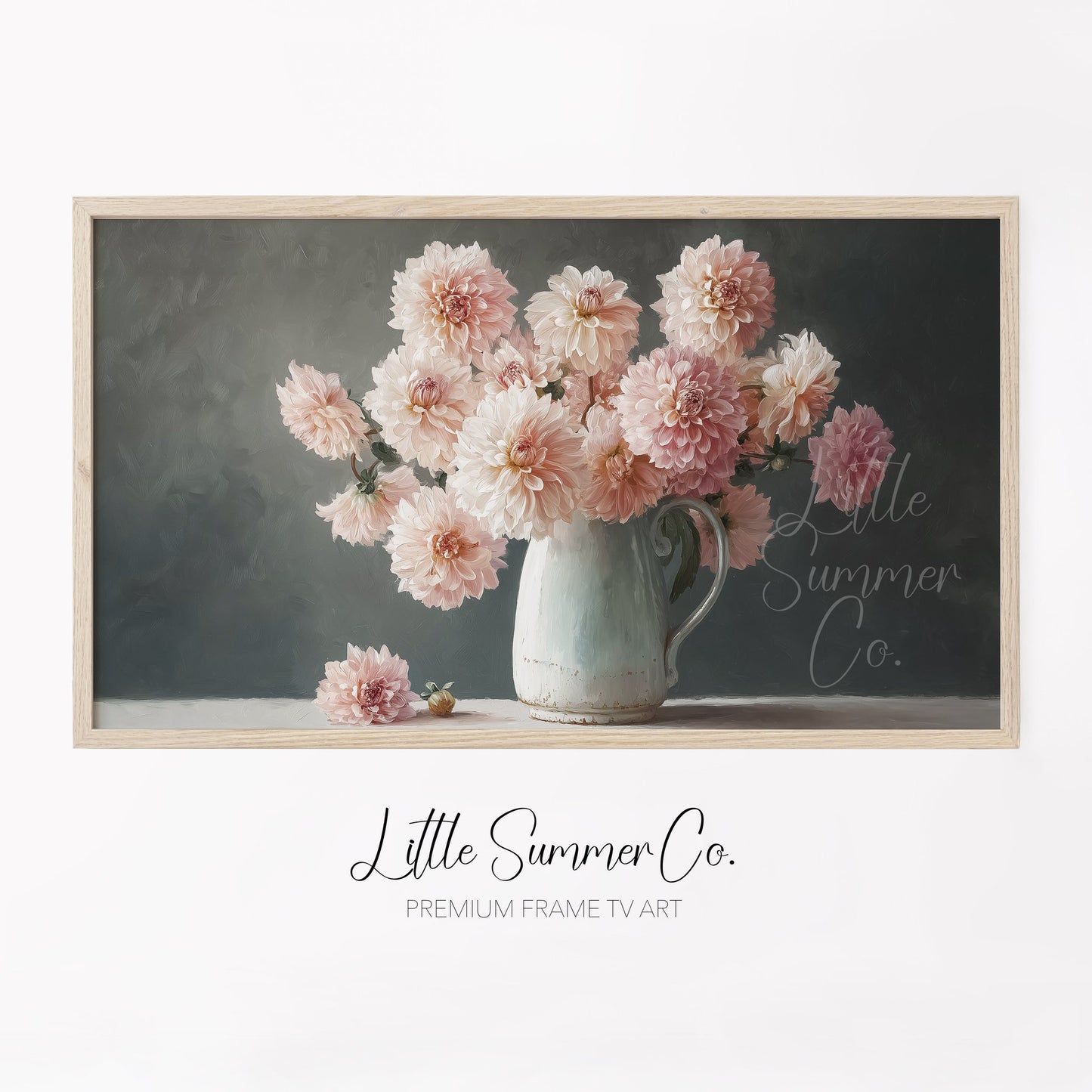 Pink Dahlias Frame TV Art displayed on a TV