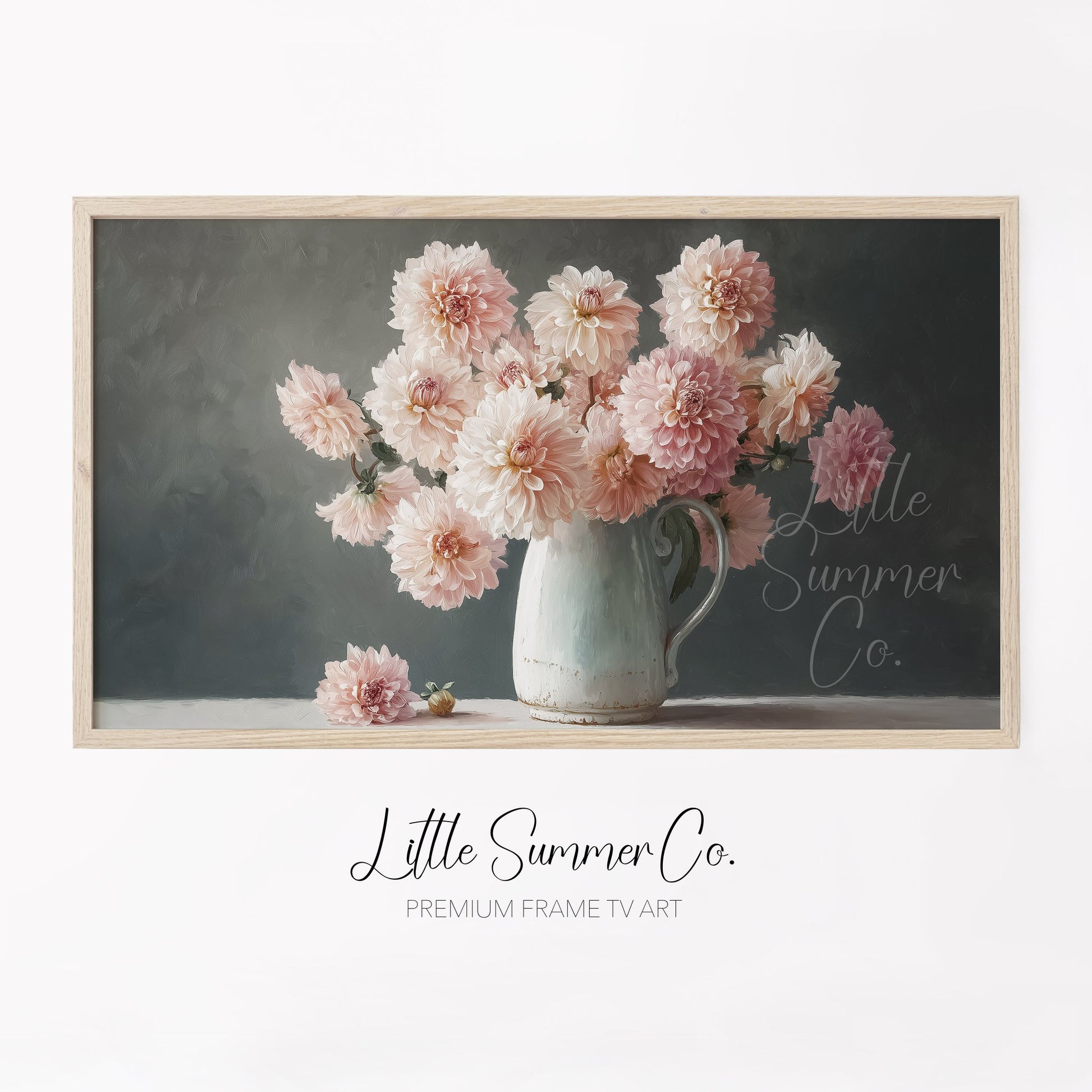Pink Dahlias Frame TV Art displayed on a TV