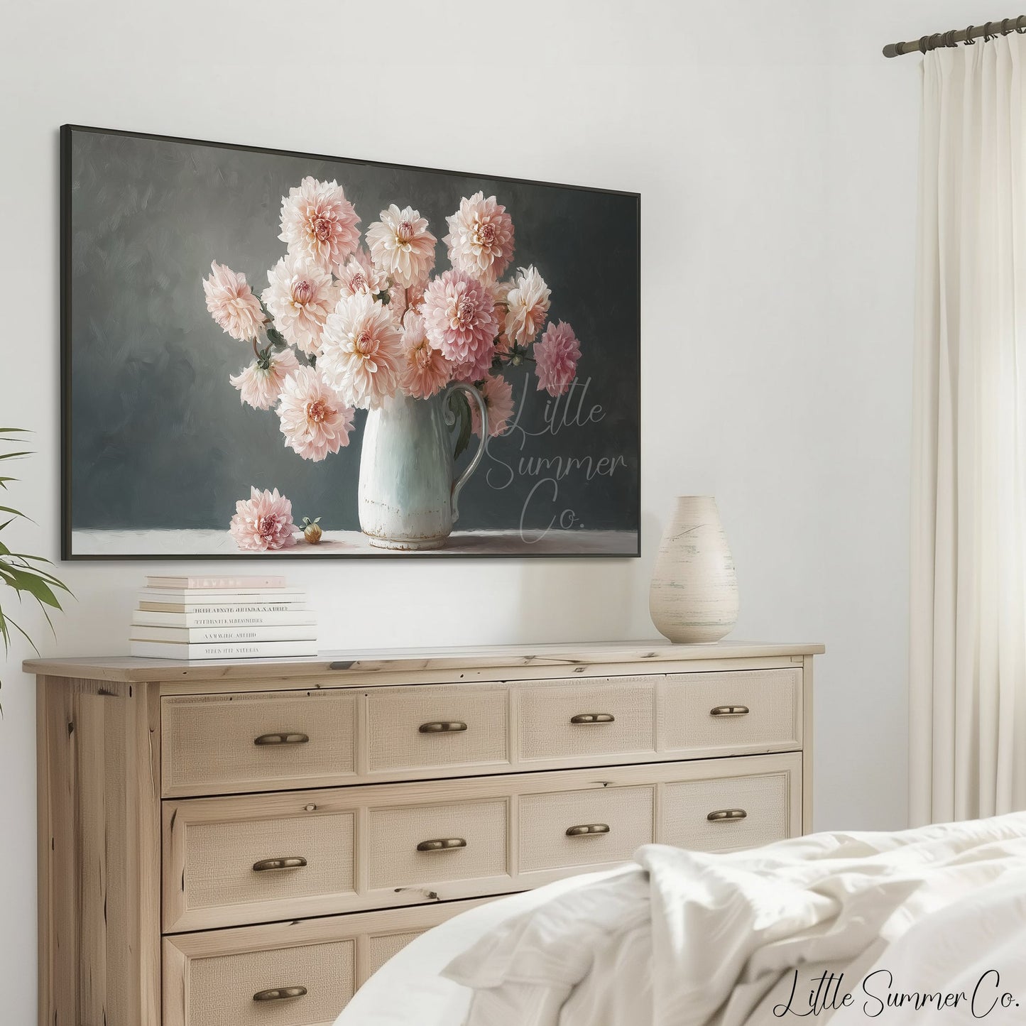 Pink Dahlias Frame TV Art displayed on a TV