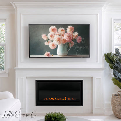 Pink Dahlias Frame TV Art displayed on a TV
