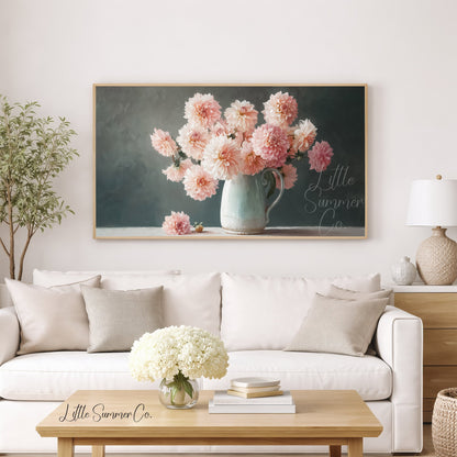 Pink Dahlias Frame TV Art displayed on a TV