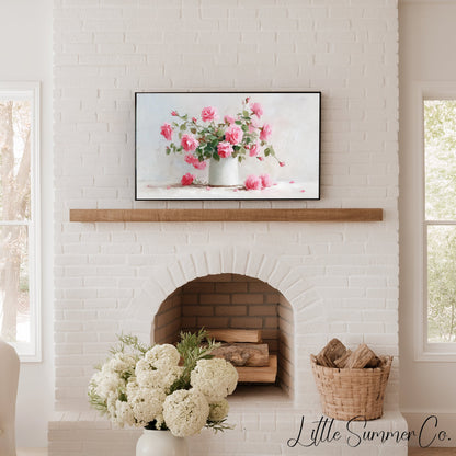 Pink Roses Frame TV Art displayed on a TV