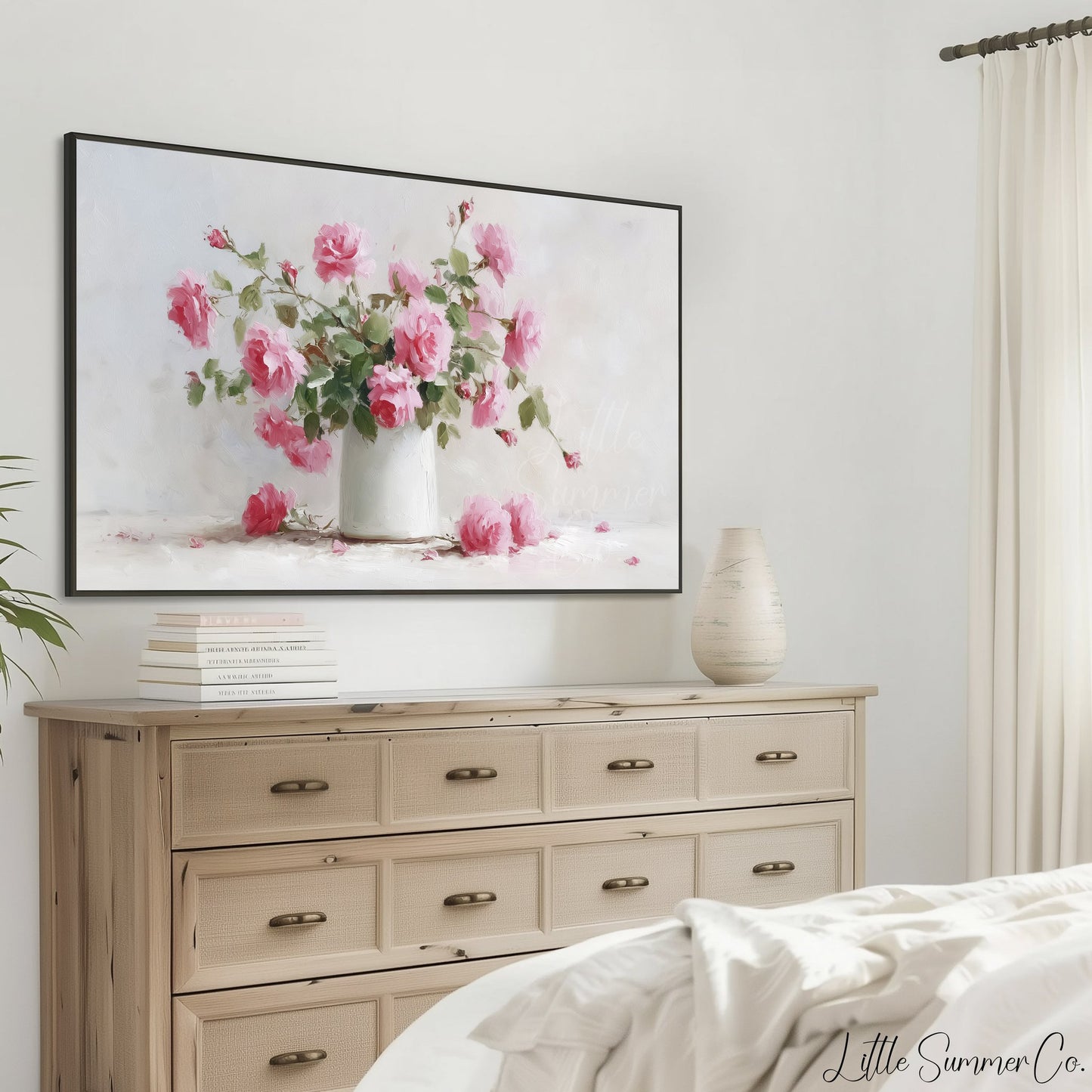 Pink Roses Frame TV Art displayed on a TV