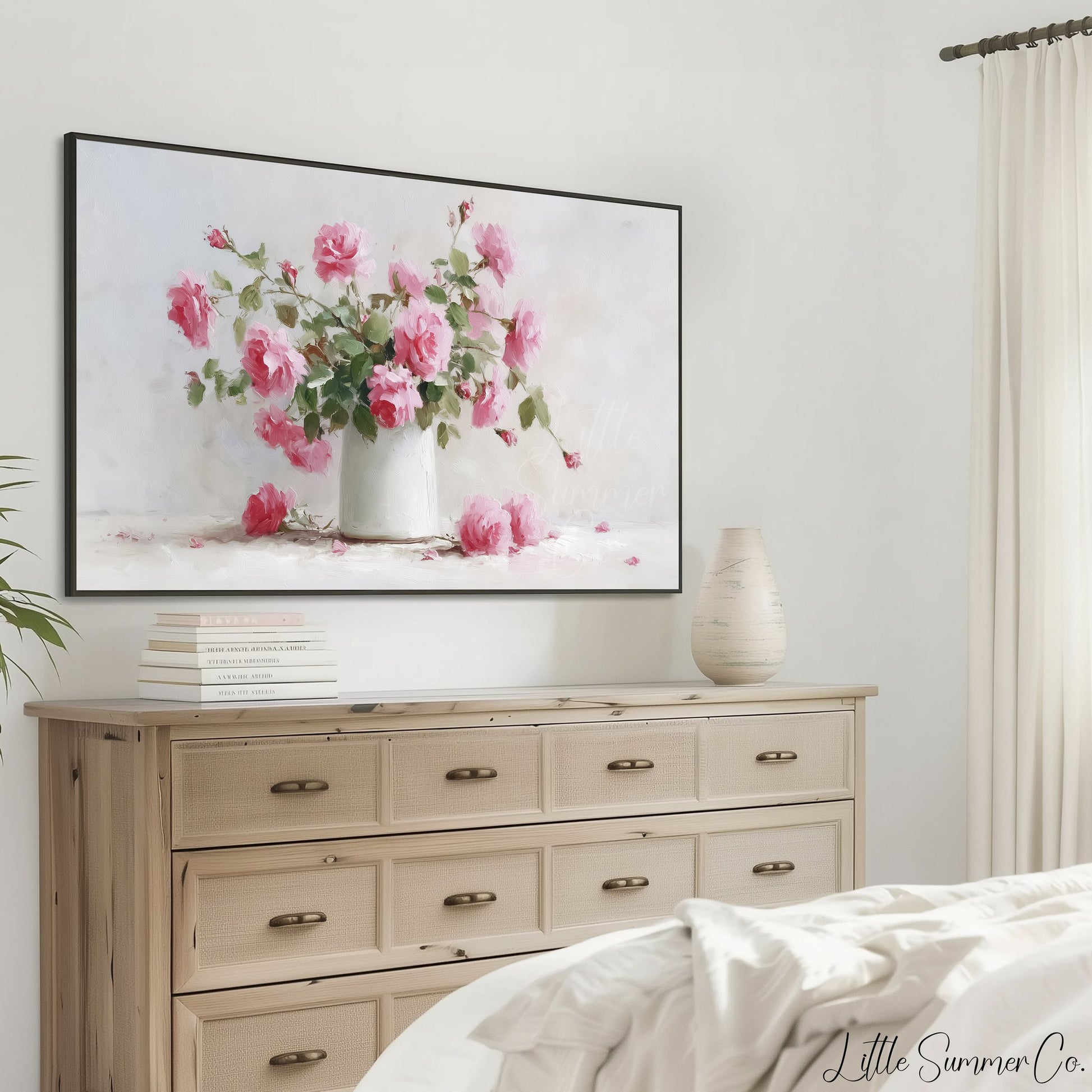 Pink Roses Frame TV Art displayed on a TV
